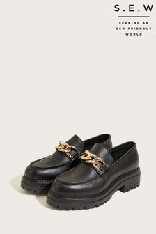 Monsoon Black Chain Detail Leather Stomper Loafers (D10224) | €37