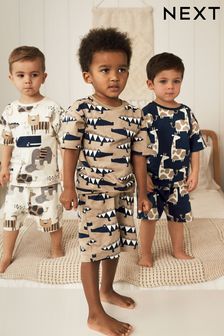  ネイビーブルー アニマル - 半袖 パジャマ 3 組セット (9 か月～10 歳)  (D10545) | ￥3,630 - ￥4,570