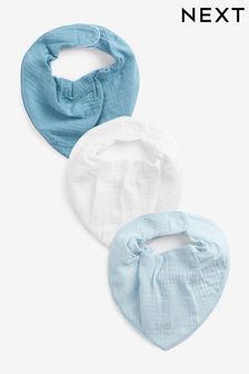 Бело-синяя - Набор из 3 муслиновых слюнявчиков для малышей (D10568) | €11
