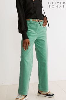 Zelene hlače iz rebrastega žameta polne dolžine Oliver Bonas (D11425) | €32