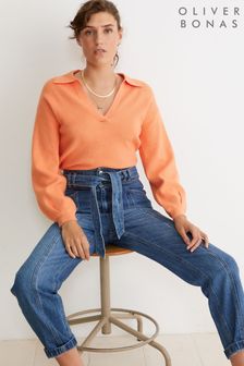 Oliver Bonas Orange Open Collar Orange Knitted Jumper (D11426) | 165 zł