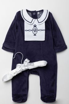 Rock A Bye Baby Boutique Navy Blue Velour Smocking Detail Sleepsuit (D11518) | €22.50