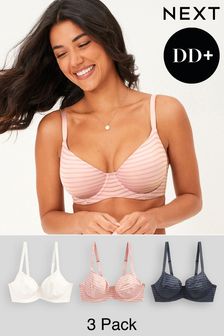 Navy Blue/Pink DD+ Non Pad Balcony Bras 3 Pack (D11728) | ￥6,790