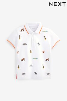  (D12187) | HK$96 - HK$113 白色狩獵卡通 - 繡花凸紋平織Polo衫 (3個月至7歲)