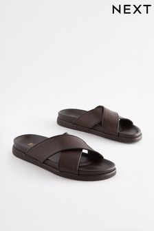 Embossed Leather Cross Strap Sandals