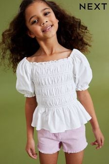 White Shirred Puff Sleeve Top (3-16yrs) (D12522) | €6 - €9