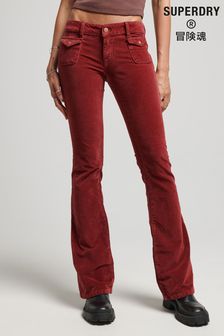 Superdry Red Low Rise Velvet Flare Jeans (D12637) | $107