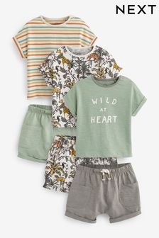 Sage Green Safari Baby T-Shirts And Shorts 6 Piece Set (D12640) | €33 - €35