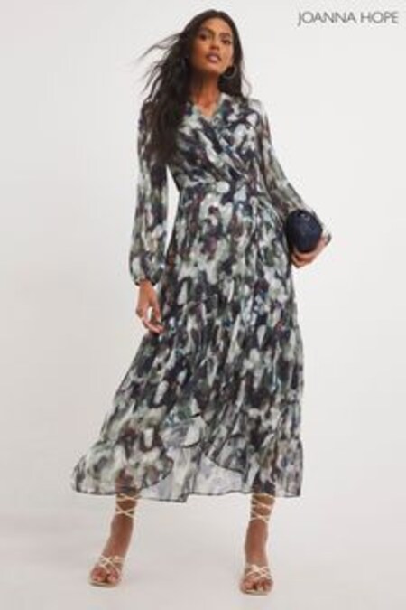 Joanna Hope Black Print Jacquard Wrap Dress (D12725) | $165