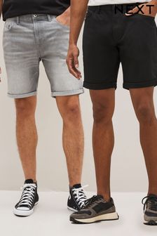 Black/Light Grey 2 Pack Slim Stretch Denim Shorts (D12758) | $55