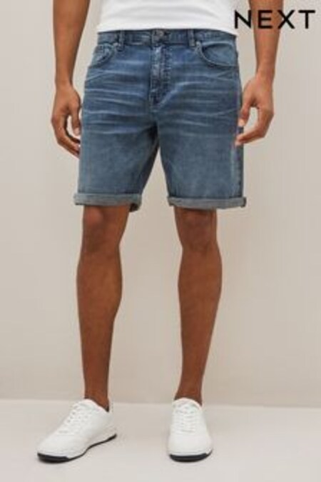 Sivasto-modrá - Straight - Strečové džínsové šortky (D12760) | €22