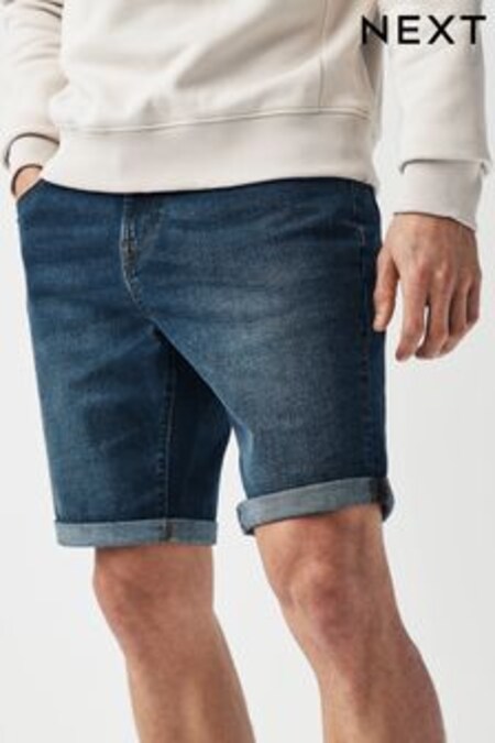 Stredne modrá - Straight - Strečové džínsové šortky (D12766) | €20