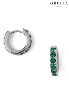 Plateado - Pendientes de aro hechos con esmeralda y cristales de Swarovski® Huggie de Orelia London (D12803) | 35 €