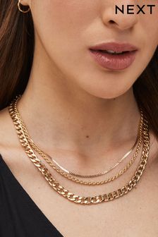 Gold Tone Three Layer Chain Necklace (D12999) | 64 SAR