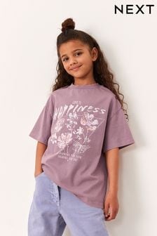  (D14067) | €16 - €24 Rosa a fiori - T-shirt con stampa grafica lavaggio acido (3-16 anni)