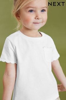 White Short Sleeve Scallop T-Shirt (3mths-7yrs) (D14197) | OMR2 - OMR3