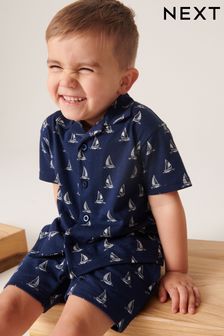 Navy Yacht Boat Revere Collar Jersey Shirt and Shorts Set (3mths-7yrs) (D14275) | $23 - $30