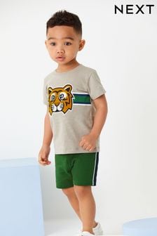 Neutral & Green Applique Tiger T-Shirt and Shorts Set (3mths-7yrs) (D14285) | €7.50 - €10