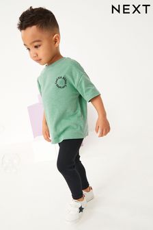 Green/Black Oversized Short Sleeve T-Shirt and Leggings Set (3mths-7yrs) (D14286) | KRW19,200 - KRW27,800