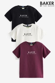 バーガンディ / ブラック / ホワイト - Baker By Ted Baker Tシャツ 3枚パック (D14336) | ￥4,570 - ￥5,220