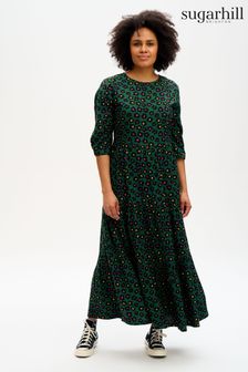 Sugarhill Brighton Green Painted Floral Maxi Tiered Dress (D14390) | €37