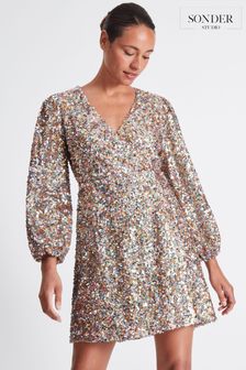 Sonder Studio Glamour Kleid mit Pailletten, Natur (D14481) | 76 €
