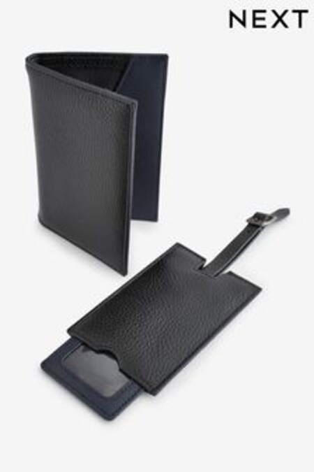 Black Travel Passport Holder and Luggage Tag Set (D14630) | kr188