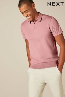 Dusky Pink - Short Sleeved Knitted Polo Shirt (D14705) | BGN54