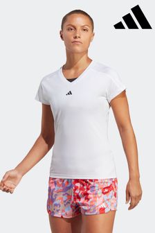 adidas White Aeroready Train Essentials Minimal Branding V-Neck T-Shirt (D15113) | SGD 39