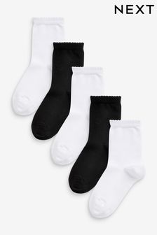Black/White Black/White 5 Pack Cotton Rich Ankle School Socks (D15131) | AED27 - AED34