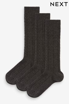 Серый - Набор из 3 пар школьных носков с высоким содержанием хлопка и узором "косичка" (D15132) | €5 - €6