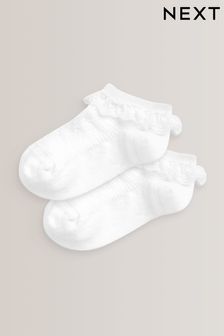 White 2 Pack Cotton Rich Ruffle Trainer Socks (D15135) | €6 - €9