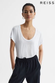 Reiss White Caia Scoop Neck Pima Cotton T-Shirt (D15196) | OMR36