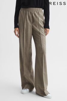 Reiss Taupe Clemmie Premium Wide Leg Wool Trousers (D15200) | €260