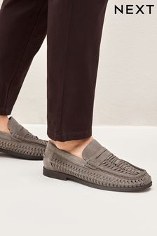 Grey Leather Weave Loafers (D15204) | €23