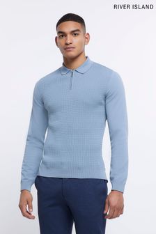 River Island Blue Muscle Cable Polo Jumper (D15326) | €22