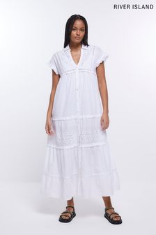 Белый Кружево платье-рубашка макси River Island (D15359) | €37