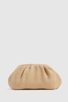 Reiss Neutral Delilah Raffia Ruched Clutch Bag (D15693) | €123