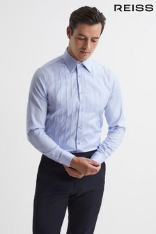 Reiss Soft Blue Gosling Pleated Bib Slim Fit Formal Dinner Shirt (D15698) | €135