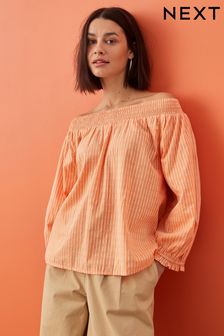 Orange Stripe Off The Shoulder Long Sleeve Top (D15838) | €15