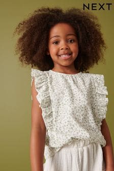 Green/White Ditsy Frill Sleeve Top (3-16yrs) (D16069) | €11 - €16