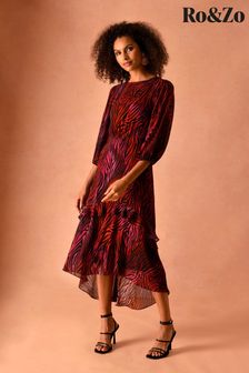 فستان ماكسي وردي شكل حمار وحشي ظلال لون متدرجة بكشكشة من Ro&zo (D16172) | 589 ر.ق