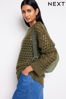 Khaki Green Open Stitch Relaxed Jumper (D16289) | AED76