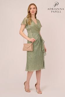 Robe mi-longue Adrianna Papell verte métallisée froissée (D16348) | €250