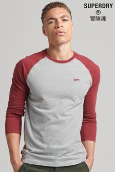 Superdry Red Organic Cotton Essential Long Sleeved Baseball Top (D16504) | €37
