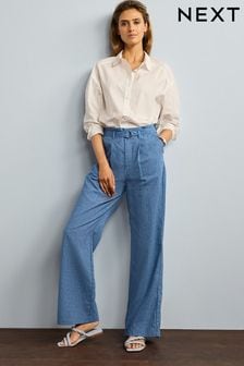 Blue Stripe Linen Blend Wide Leg Trousers (D16578) | €21