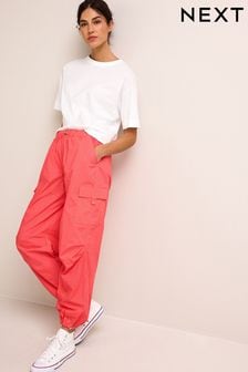 Ярко-розовый - Хлопковые брюки карго с парашютом (D16583) | €13