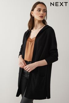 Black Cosy Longline Ribbed Hooded Cardigan (D16635) | 876 UAH
