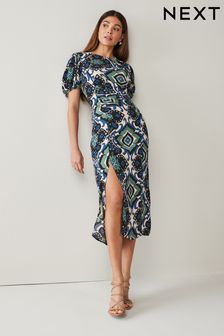 Teal Blue Geo Split Dress (D16797) | $73