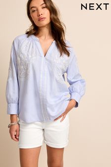 Pale Blue Embroidered Denim Blouse (D16872) | TRY 746